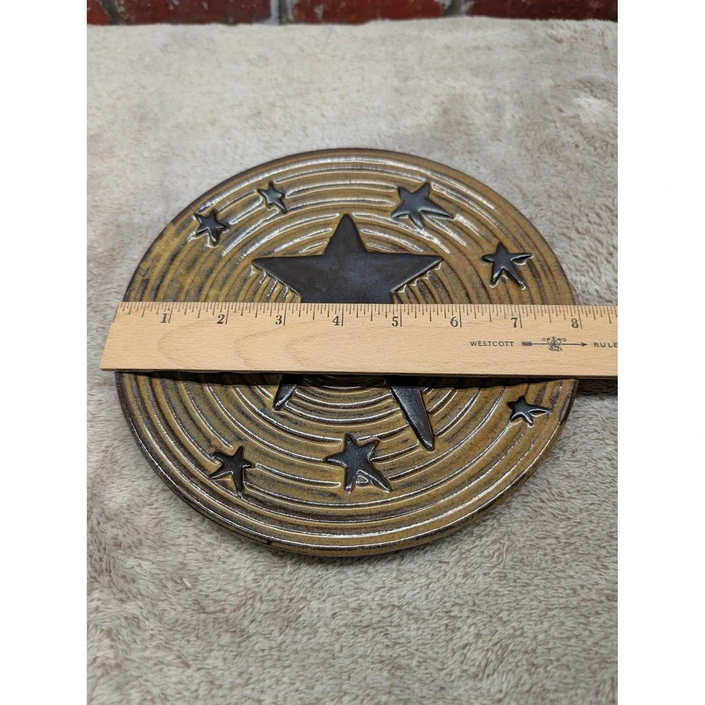 Honey and Me Primitive Pottery Plate Brown Tan Star Celestial Folk Art 8 Inch